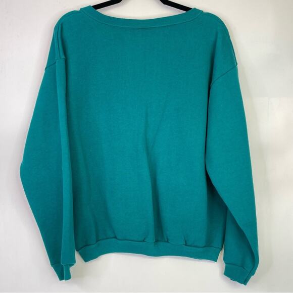 Tultex Vintage Sweatshirt 90s Deep V Teal Green Large Retro Preppy - Picture 7 of 7